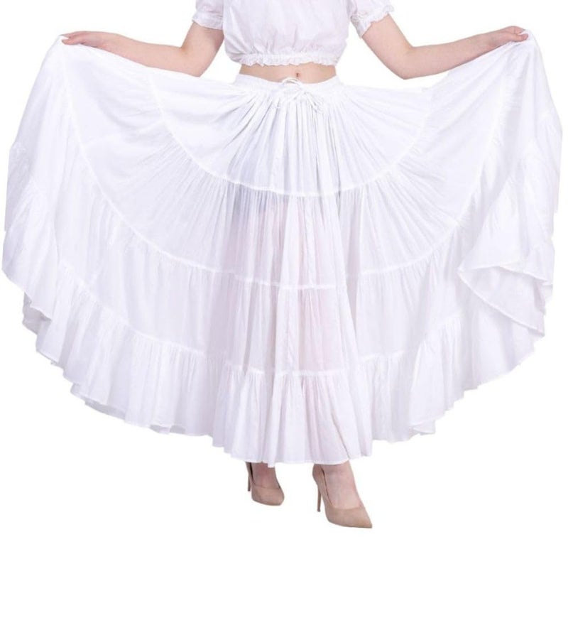 WevezÂ® Women's Plus Size Gypsy 25 Yard Long Flowy Solid Color Renaissance fair Skirt, White - Image 1